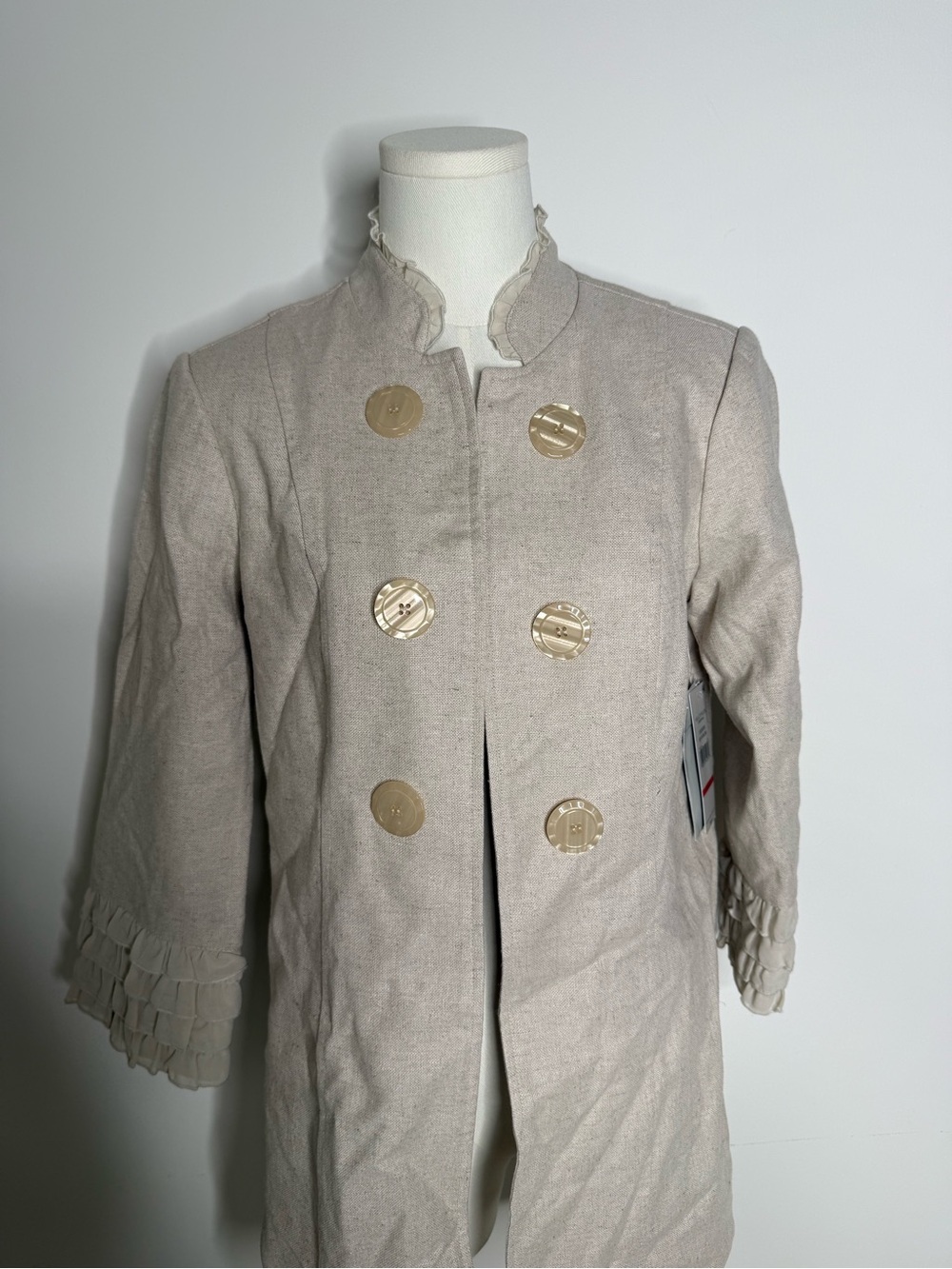 Multiples Cream Ruffle-Cuff Button Front Coat - Picture 4 of 7